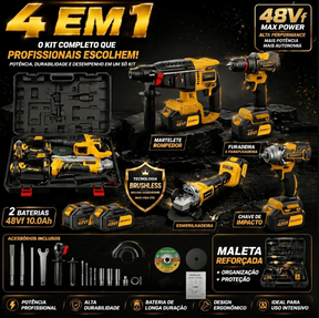ALERTA 🚨  !!  Só Hoje por APENAS R$ 79,90 🔥🔥 [SOARFLY] Kit Ferramentas 4 em 1 - Martelete + Esmerilhadeira + Furadeira Parafusadeira +Impacto Chave | Ideal para Reformas Residenciais e Reparos Domésticos