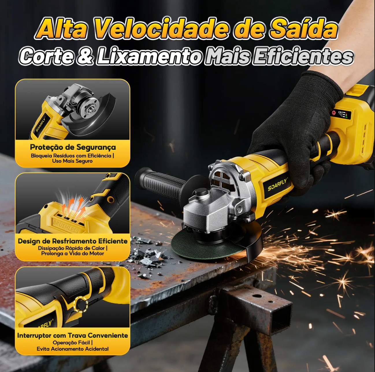 ALERTA 🚨  !!  Só Hoje por APENAS R$ 79,90 🔥🔥 [SOARFLY] Kit Ferramentas 4 em 1 - Martelete + Esmerilhadeira + Furadeira Parafusadeira +Impacto Chave | Ideal para Reformas Residenciais e Reparos Domésticos