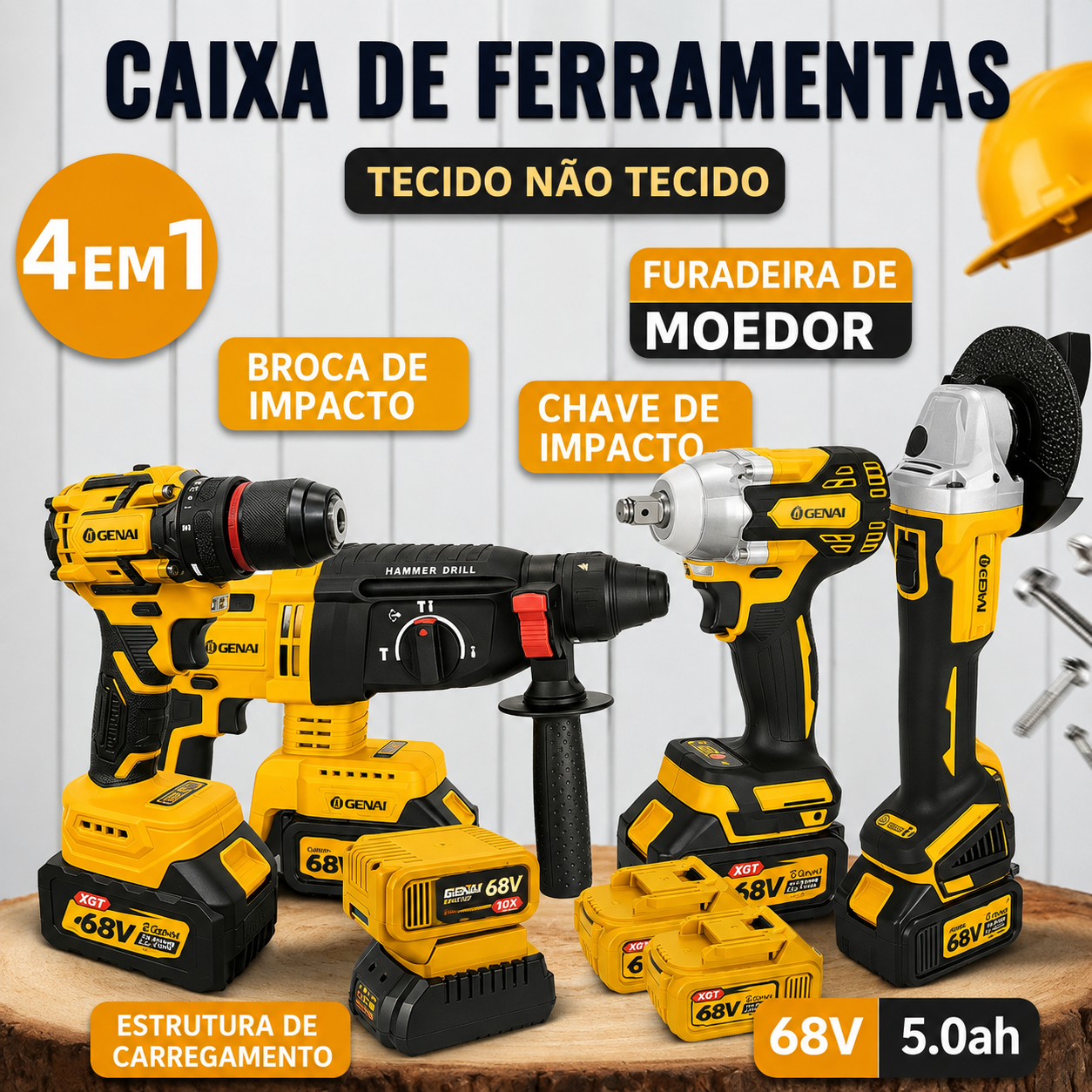 ALERTA 🚨  !!  Só Hoje por APENAS R$ 79,90 🔥🔥 [SOARFLY] Kit Ferramentas 4 em 1 - Martelete + Esmerilhadeira + Furadeira Parafusadeira +Impacto Chave | Ideal para Reformas Residenciais e Reparos Domésticos