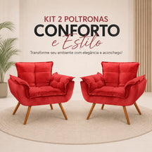 Kit 2 Poltronas Opala Estofadas Design Moderno Sala de Estar + Brinde exclusivo - Puff