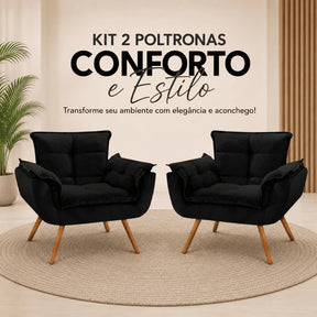 Kit 2 Poltronas Opala Estofadas Design Moderno Sala de Estar + Brinde exclusivo - Puff