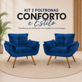 Kit 2 Poltronas Opala Estofadas Design Moderno Sala de Estar + Brinde exclusivo - Puff