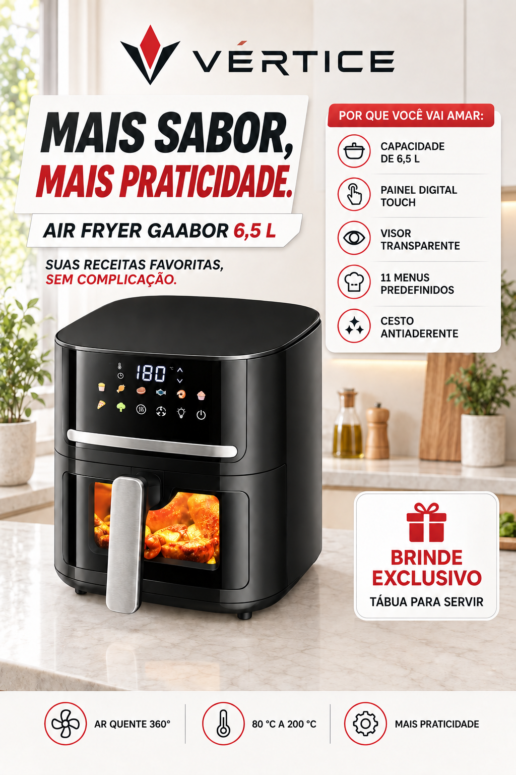 Air Fryer Gaabor 6,5 L Digital com Visor 5 em 1 — Praticidade para Toda a Família + Brinde Exclusivo - ULTIMAS UNIDADES 🚨