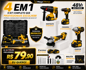 ALERTA 🚨  !!  Só Hoje por APENAS R$ 79,90 🔥🔥 [SOARFLY] Kit Ferramentas 4 em 1 - Martelete + Esmerilhadeira + Furadeira Parafusadeira +Impacto Chave | Ideal para Reformas Residenciais e Reparos Domésticos